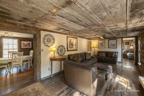 The living area showcasing the strong rustic colours of the house.