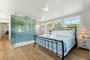 Main bedroom upstairs with King bed and ensuite bathroom.