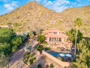 Large lot with desert mountains as a backdrop.
