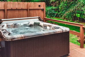 Take a dip in the hot tub on the back patio.