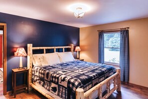 The master bedroom comes fitted with a king size bed and soft linens.