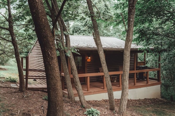 Exterior shot of the cabin & it's privacy in the timber of Ohio