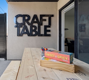 Custom Steel Sign Made in Alberta. Guests are invited to Draw and Sign the Table, Play Games or Enjoy the Views