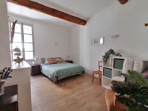 Spacious bedroom with large double bed. Lots of storage space