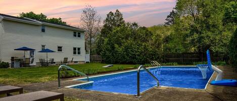 Pool with safety fence is closed from October to May. 