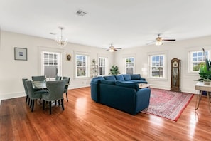 Massive, open, living and dining room.