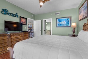 King size bed in the master bedroom.