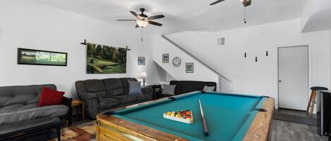 Lower level game room with pool table. Pine Mountain Lake Vacation Rental "The Tree House" - Unit 8 Lot 207.