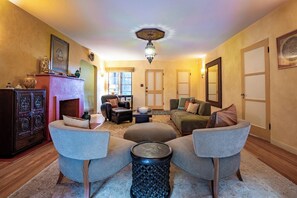 Living room with decorative fireplace 