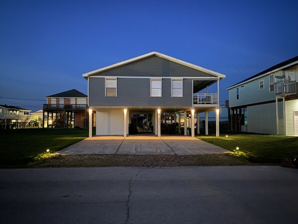 Street view at night with solar lighting