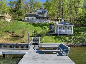 View of the dock and home from the lake. 