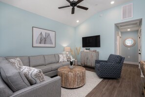 Seating for all with the wrap around sofa + Glider. The Sota has a Queen size pull out sleeper :)