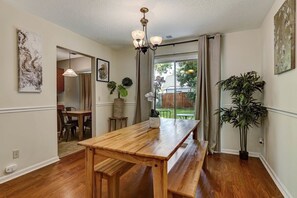 Dining table with two benches