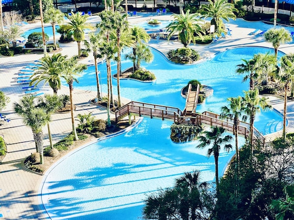 Lagoon pool with Islands with zero entry, waterfalls