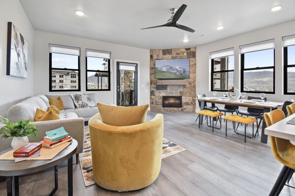 Mountain modern living room with bright accents