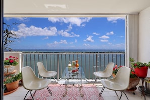 Balcony off the living room with panoramic views.