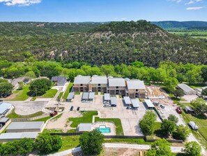 Areal view of the hill country landscape that surrounds your vacation