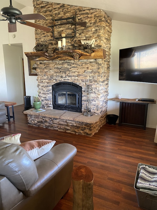 Wood burning fireplace.