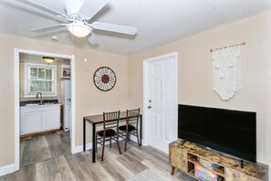 The kitchen is right off the living room making it so easy to grab a quick snack while you are watching your favorite streaming service.