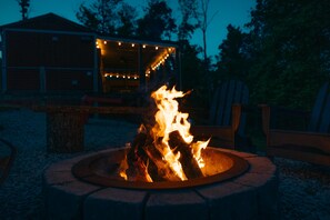 Cozy fire outside in fire pit