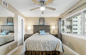 This bedroom opens up to a mesmerizing view of Lake Powell.