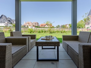 Furniture, Plant, Table, Sky, Azure, Rectangle, Building, Shade, Interior Design, Window