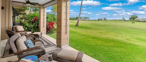 Pili Mai Resort at Poipu #08H - Covered Seating Lanai Golf & Distant Ocean Views - Parrish Kauai