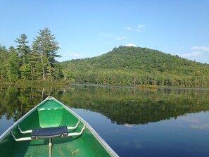 View from pond.  Canoe included in rental.