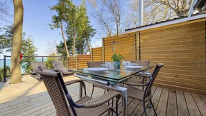 Lots of room to dine outside and has a retractable awning
