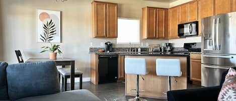 Open floor plan living room and kitchen.