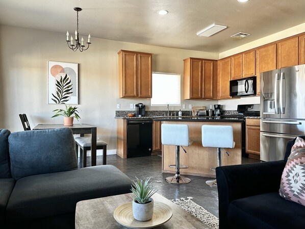 Open floor plan living room and kitchen.