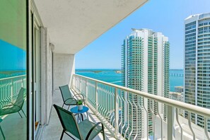 Spacious balcony with amazing bay views.