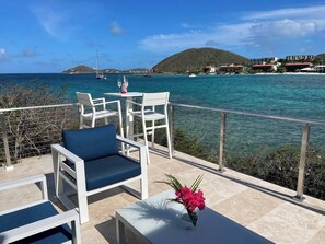Large deck overlooking Caribbean water, always has a gorgeous breeze.