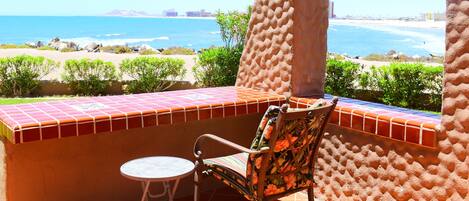 ground floor large patio with amazing sea and sunset views!