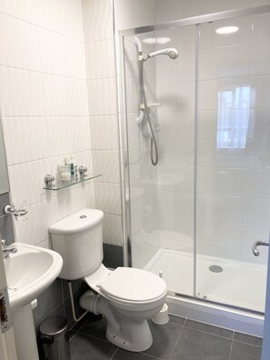 En-suite bathroom with power shower. 