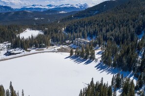 View of the Condo sitting right next to frozen Silver Lake.