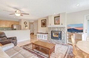 Living Room--- Cozy Fireplace and TV