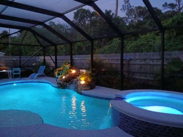 hot tub & pool at night 