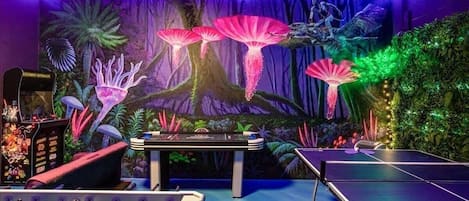 Avatar Themed Games Room with Big Screen TV, Table Tennis, and More!