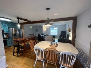 Open kitchen, dining and living room upstairs 