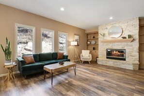 Family Room open to Kitchen with Fireplace