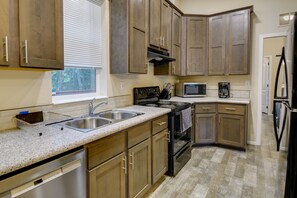 Kitchen | Single-Story Home | Free WiFi | Private Hiking Trails