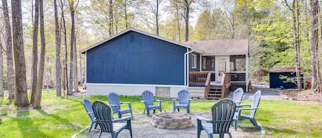 Pocono Lake Vacation Rental | 3BR | 2BA | 1,100 Sq Ft | Stairs Required