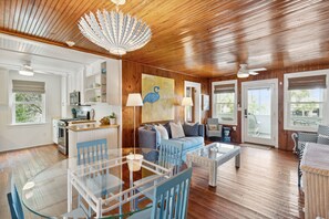 Cozy living room and dining room area.