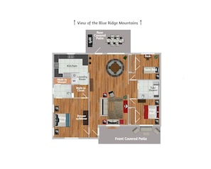 The cabin features 1500 sq. ft. of living space all on one level. No stairs!