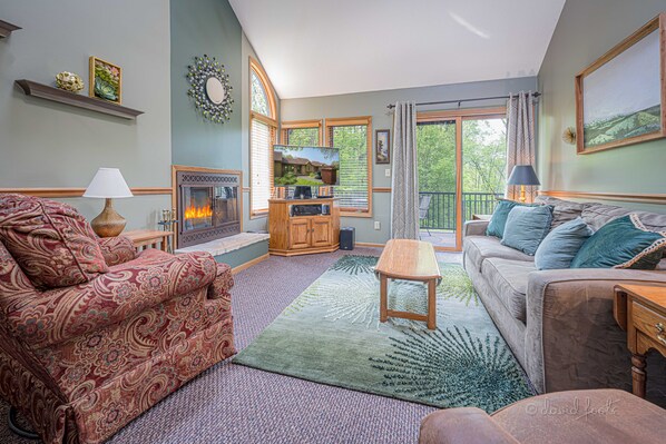 Main living area. Walls are a calming shade of green. 
