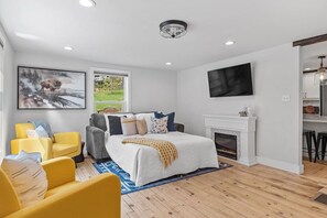 Pull-out couch which offers ample seating during the day and transforms into a comfortable bed at night.