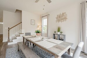 Wooden Dining Table with Chairs and Benches