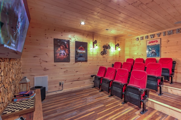 Enjoy a movie in our 12 person theater room