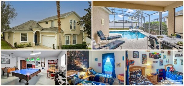 Beautiful home close to Disney, kids theme rooms, private pool/spa and gamesroom